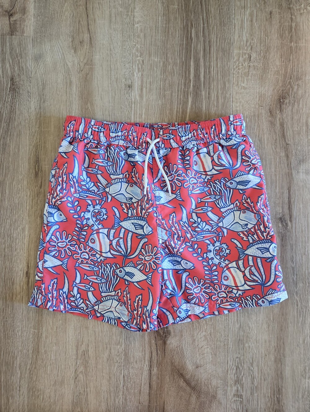 Janie and Jack Boys Red & Blue Fish Print Swim Trunk Shorts Size 10